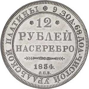 Фото монеты: 12 рублей 1834 года