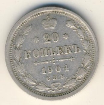 Фото монеты: 20 копеек 1904 года